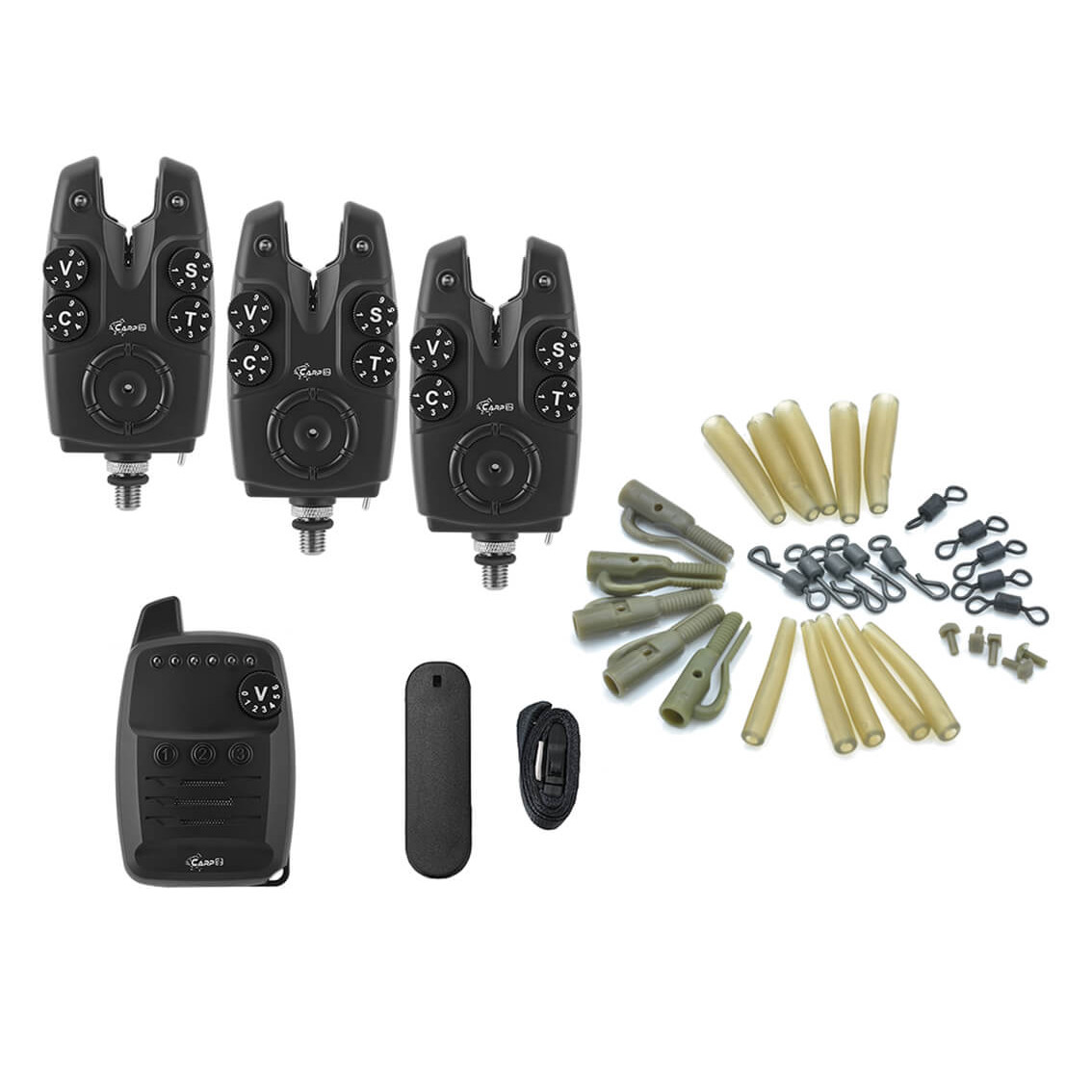Sada 3 signalizátorů CARPON F6X s příposlechem + Safety Clips Set