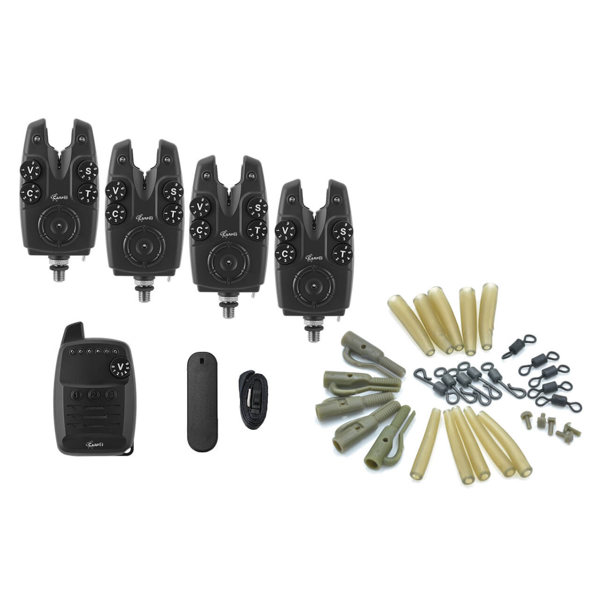 Sada 4 signalizátorů CARPON F6X s příposlechem + Safety Clips Set