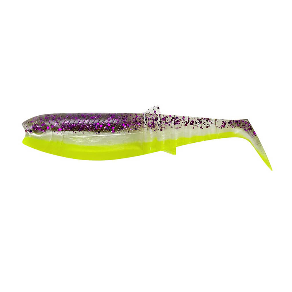 Nástraha SAVAGE GEAR Cannibal Shad B, Purple Glitter Bomb Fluo délka 6,8 cm, hmotnost 3 g