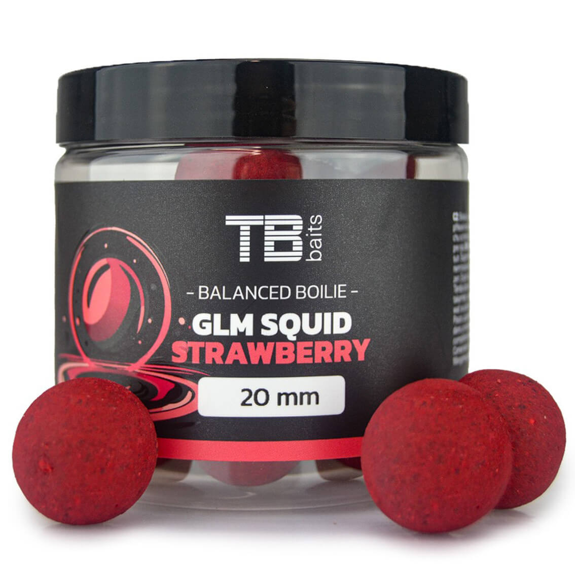 Vyvážené TB Baits Balanced GLM Squid Strawberry 20mm, 100g + atraktor průměr 24 mm