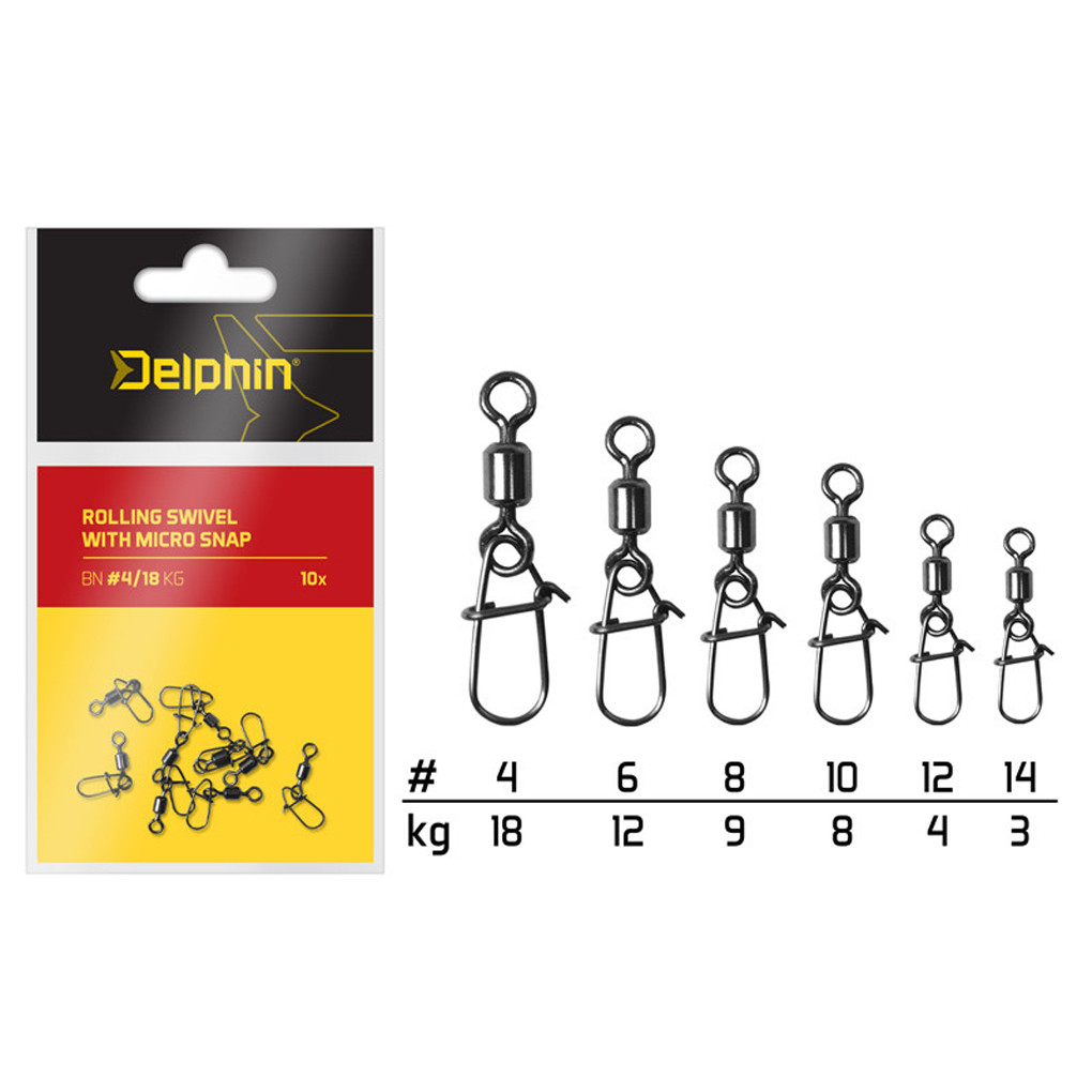 Obratlík s karabinkou DELPHIN Rolling Swivel with Micro Snap vel. 14, nosnost 3kg
