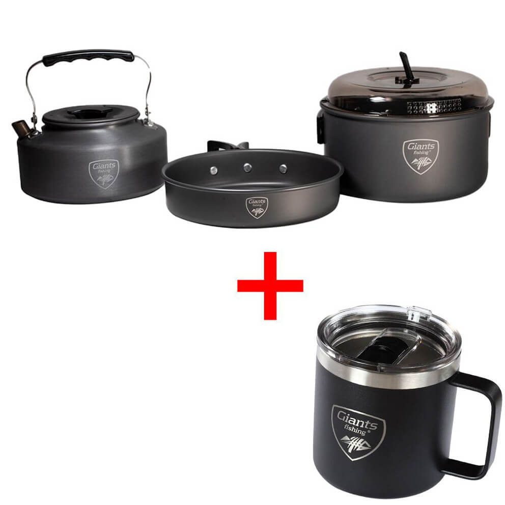 Sada nádobí GIANTS FISHING 3 Piece Pan & Kettle set + nerezový thermo hrnek