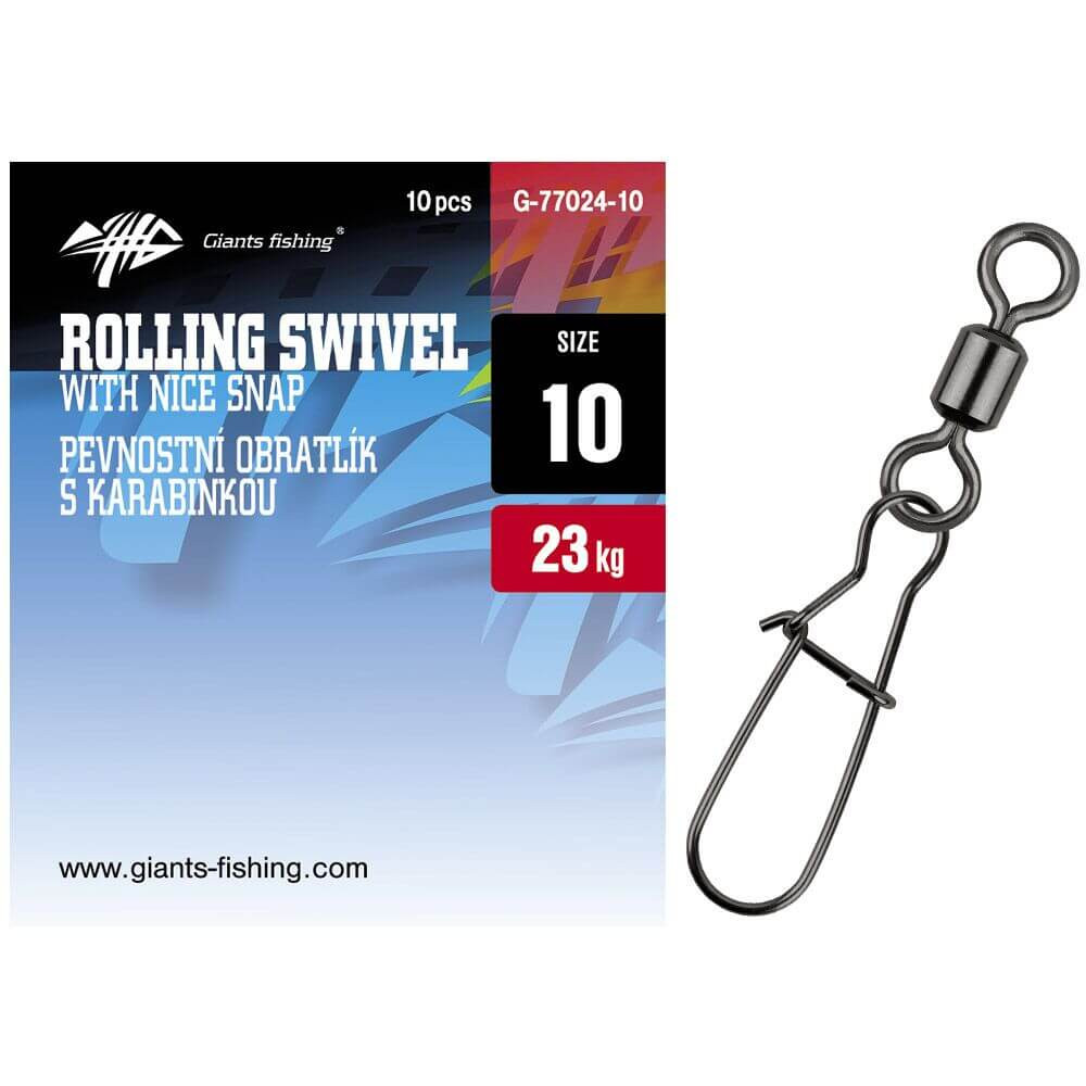 Obratlíky GIANTS FISHING Rolling Swivel with Nice Snap s karabinou vel. 10, nosnost 23 kg