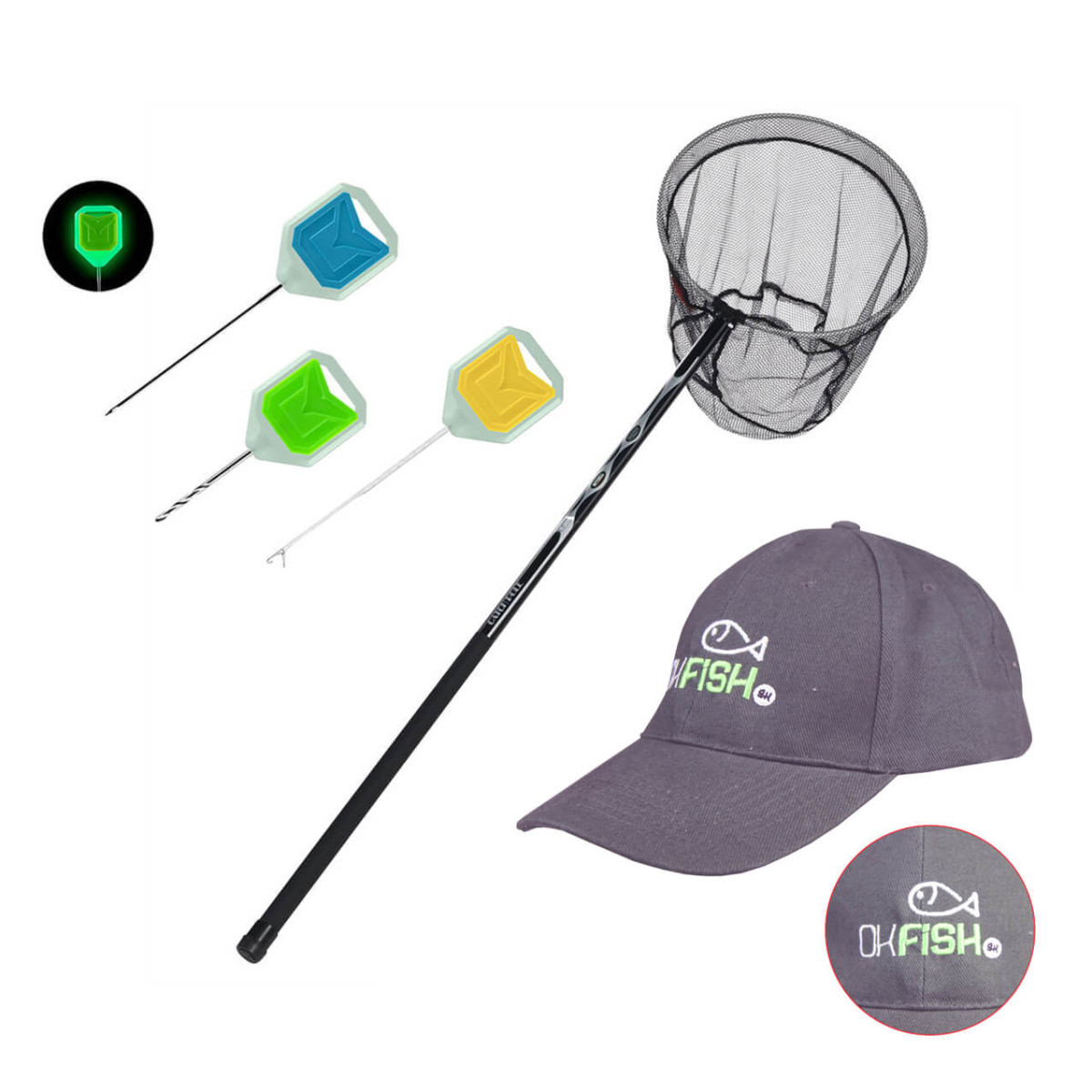 Podběrák Pole Kit Net + fluo set jehly a vrták + kšiltovka