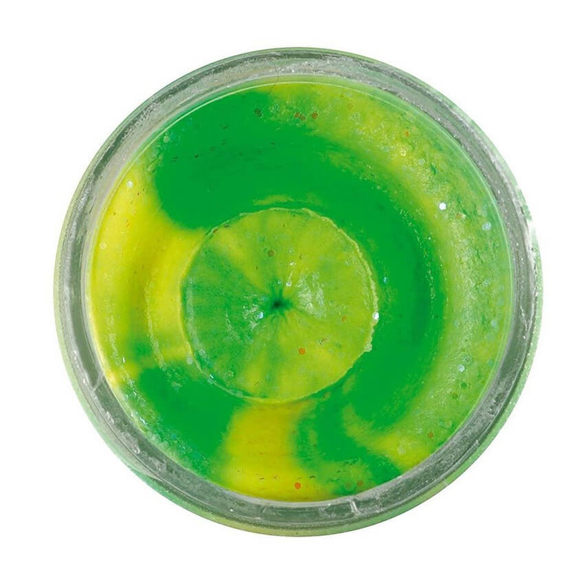 Těsto PowerBait Extra Scent Glitter Trout Bait, Fluo Green/ Yellow
