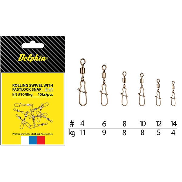 Obratlík s karabinkou DELPHIN Rolling Swivel with Fastlock Snap vel. 12