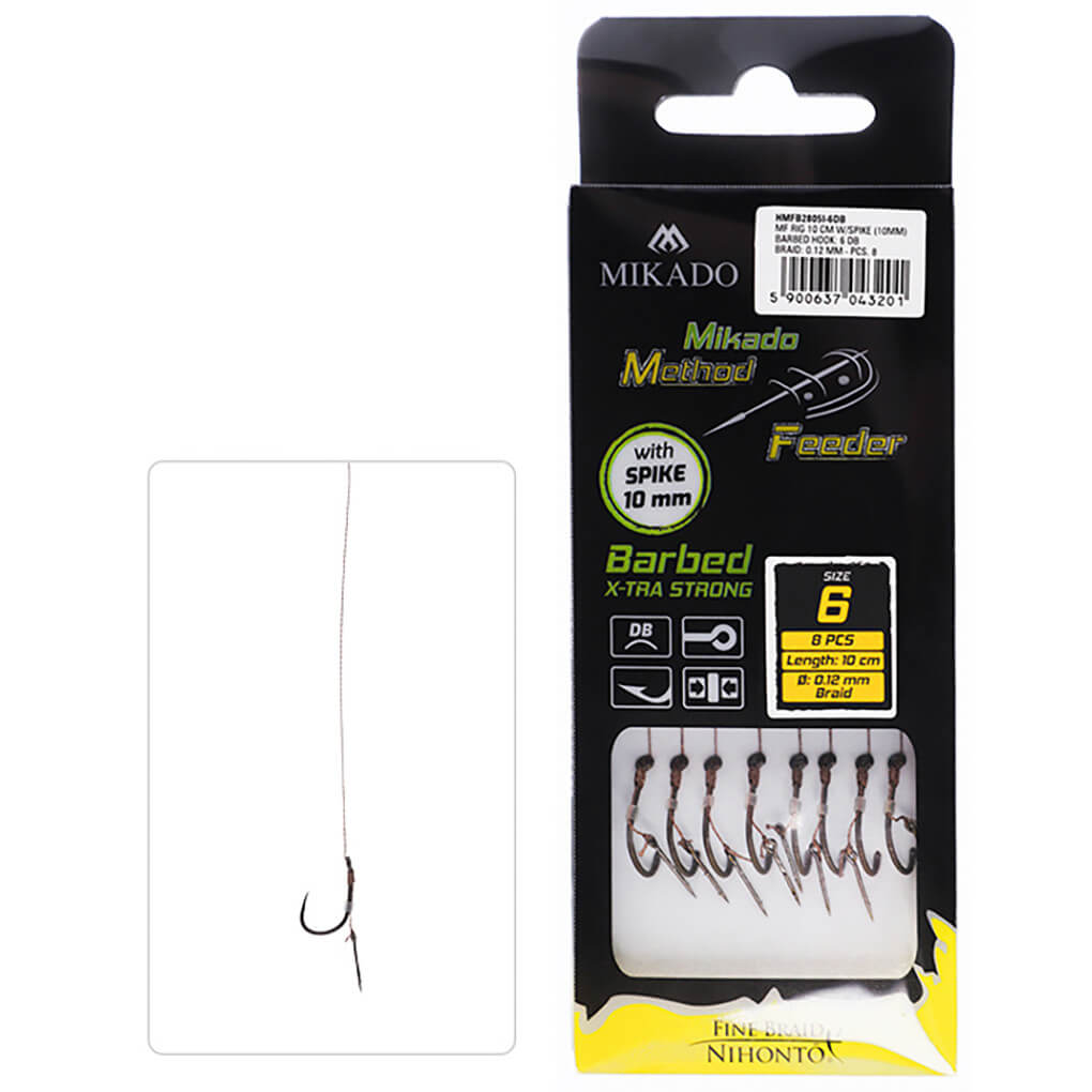 Návazec MIKADO Method Feeder Rig with Spike Barbed Hooks, 8 ks vel. 10, průměr 0,12 mm