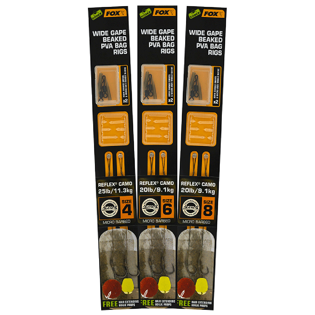 Návazce FOX Edges Wide Gape beaked PVA Bag Rigs vel. 8, nosnost 25lb