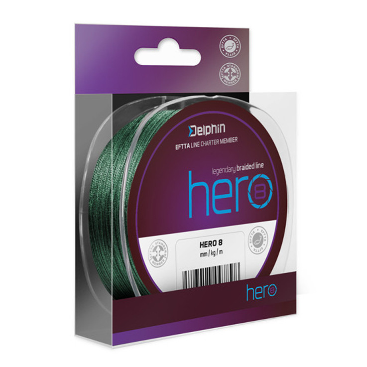 Šňůra DELPHIN Hero 8 zelená průměr 0,40 mm, nosnost 26,40 kg, balení 300 m