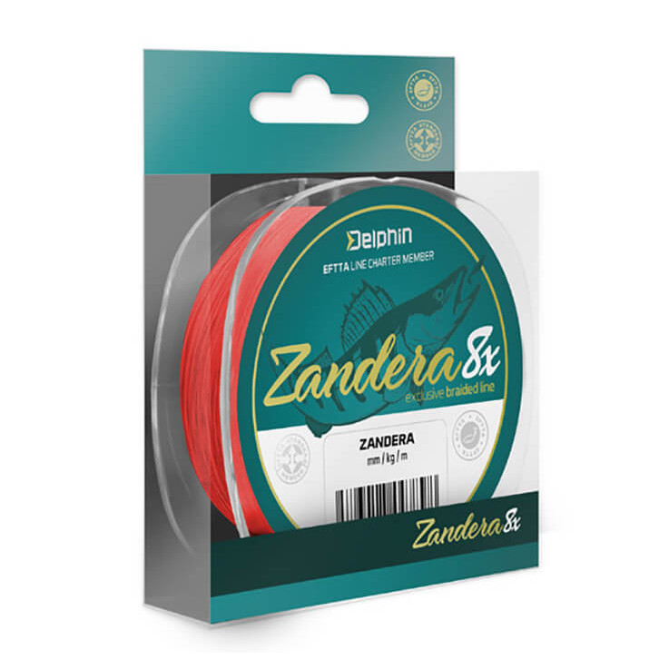Šňůra DELPHIN Zander 8 červená průměr 0,18 mm, nosnost 14,6 kg