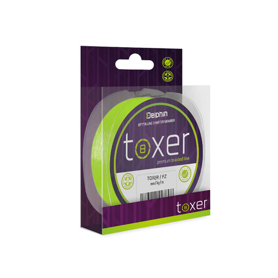Šňůra DELPHIN Toxer Fluo zelená průměr 0,23 mm, nosnost 12,8 kg, balení 80 m