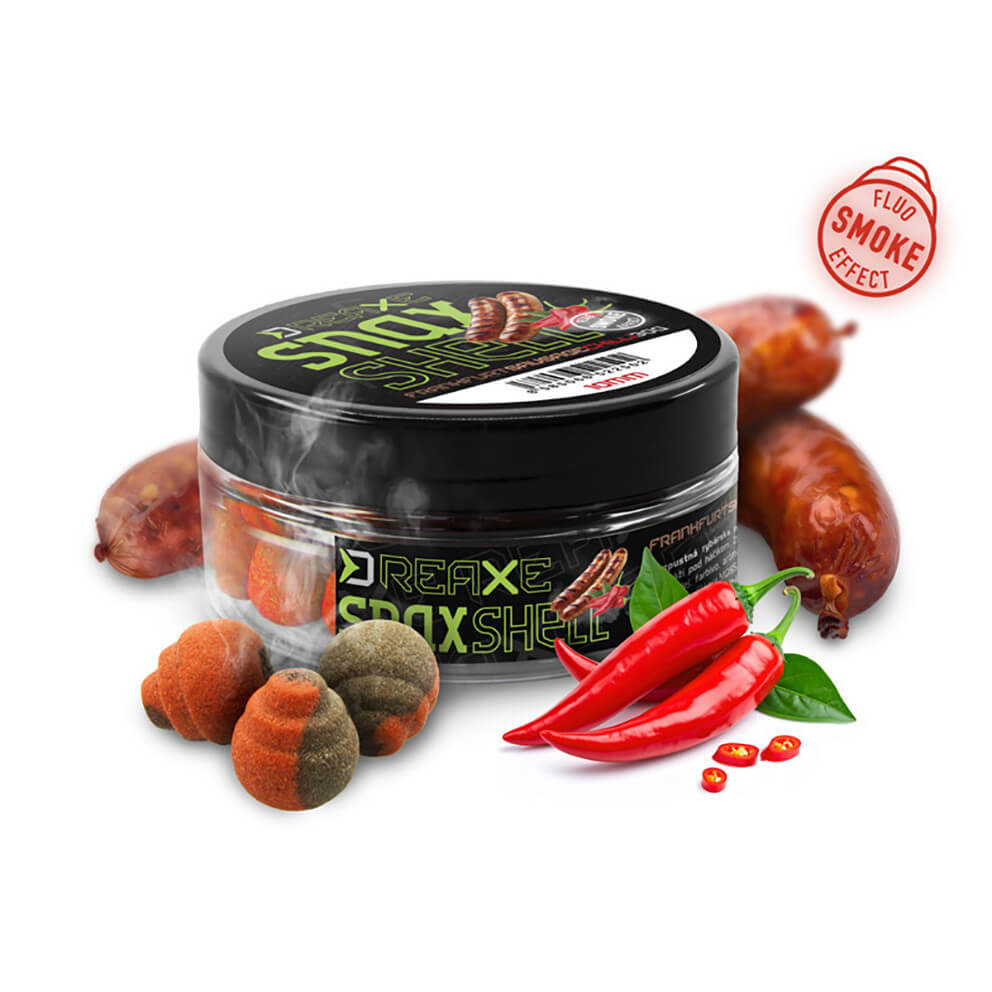 Nástraha DELPHIN D Snax Shell Wafters, Frankfurtská klobása & Chilli průměr 10 mm