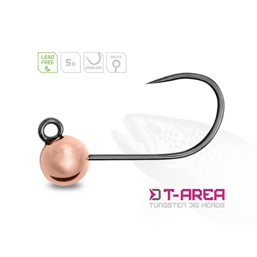 Wolframový jig DELPHIN T-Area BL, 5 ks, měděný vel. 6, hmotnost 0,6 g, průměr 4 mm