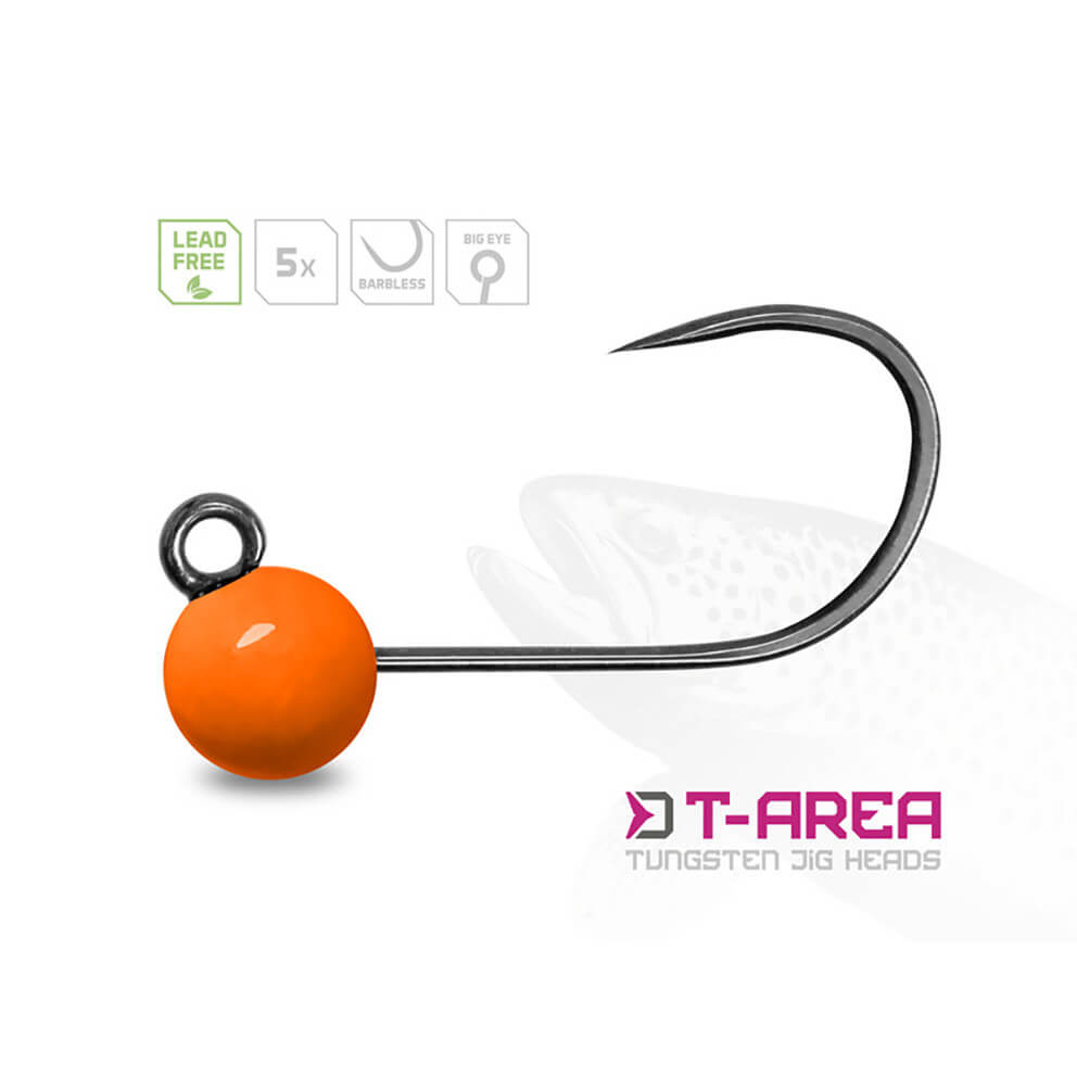Wolframový jig DELPHIN T-Area BL, 5 ks, fluo oranžový vel. 6, hmotnost 0,6 g, průměr 4 mm